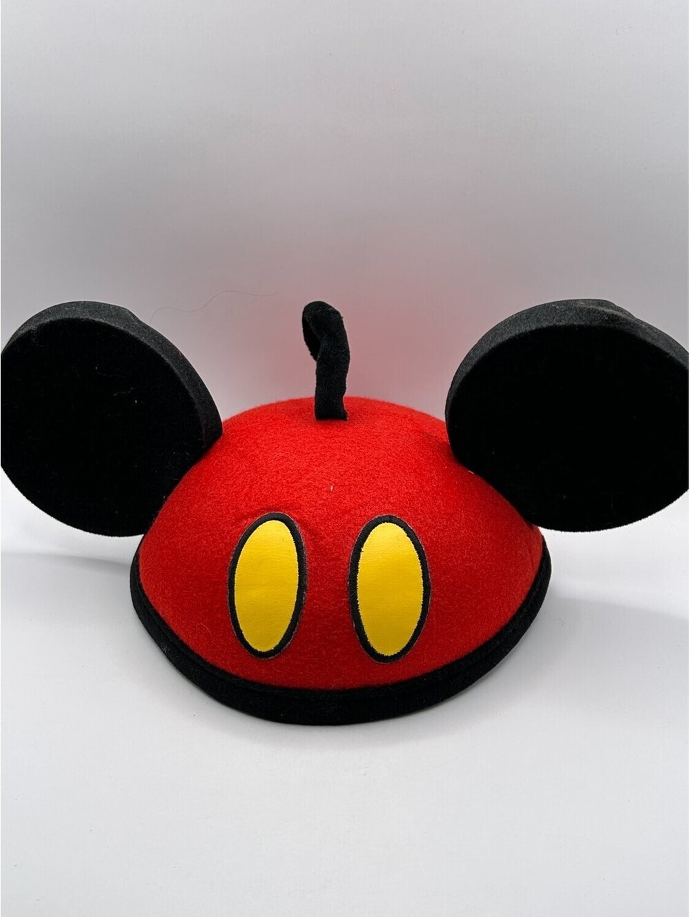 Disney Mickey Mouse Red Black Felt Beanie Hat Ears Shorts Detail OS Adult